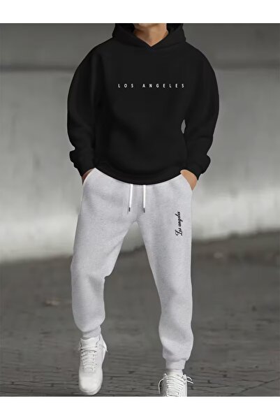 PAVRO Tracksuit Set Sweatshirt Jogger - Oversized Fleece-Lined Mixed Printed ...