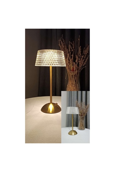 TRAPOWER Dekoratif Kristal Şarjlı Gold Led Abajur, Yılbaşı Masa Lambası, Doku...