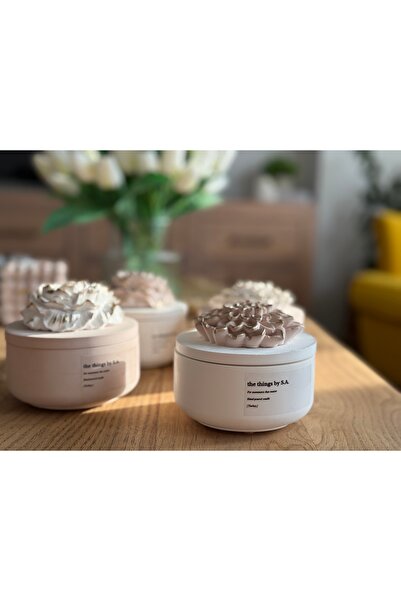 El Yapımı Dekoratif Beton Kapaklı Mum | %100 Doğal Soya Wax | Ahşap Fitilli | Özel Tasarım