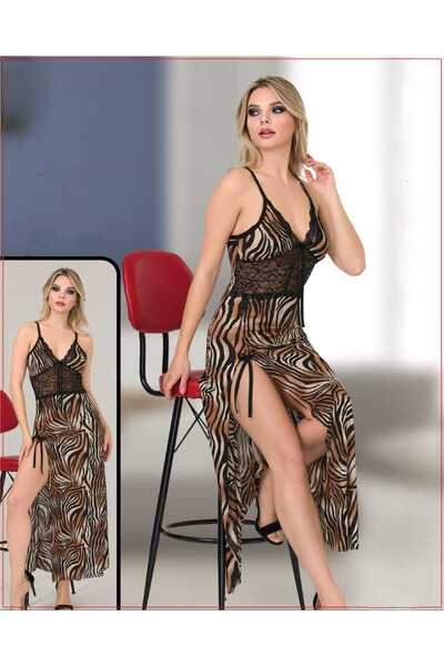 ZAVERA WOMAN Γυναικείο μακρύ νυχτικό άνοιγμα με δαντέλα - 100% βαμβάκι