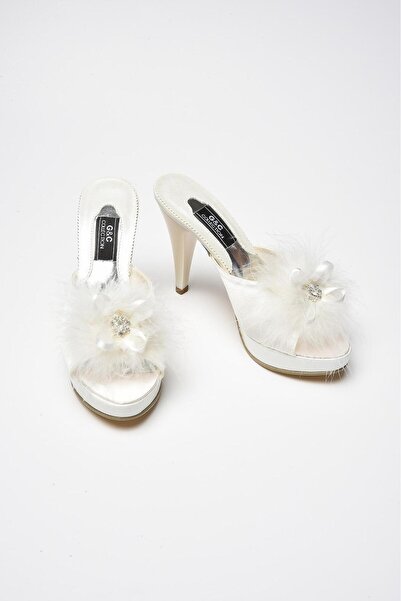 MİSS AYZA İÇTEN GELEN ŞIKLIK G&C 145 Stone Feather Platform Bridal Slippers