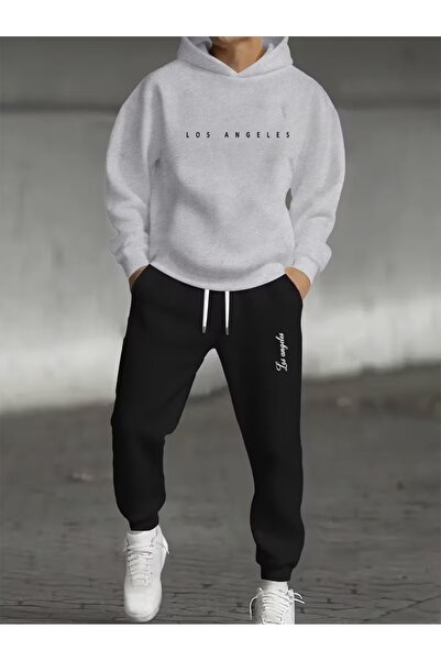 PAVRO Tracksuit Set Sweatshirt Jogger - Oversized Fleece-Lined Mixed Printed ...