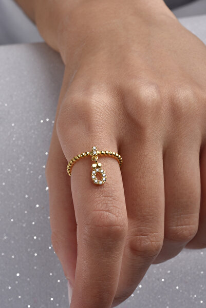 jelux silver Gümüş 925 Ayar Zirkon Taşlı Ö Harf Ayarlanabilir Gold Yüzük