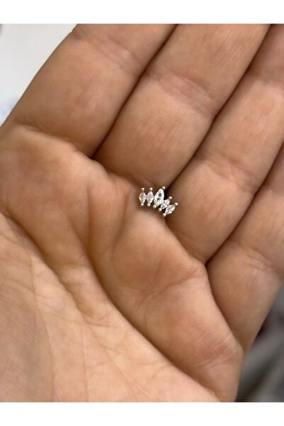 Hicrans Takı MİNİMAL BEŞ TAŞLI GÜMÜŞ RENGİ ÇELİK HELİX TRAGUS KÜPESİ