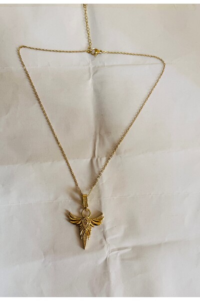 botanica Melek Kanadı Figürlü Zirkon Taşlı Gold Çelik Kolye