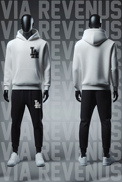Vordevia Los Angeles La Printed 3-Thread Fleece-Lined Hooded Tracksuit Set