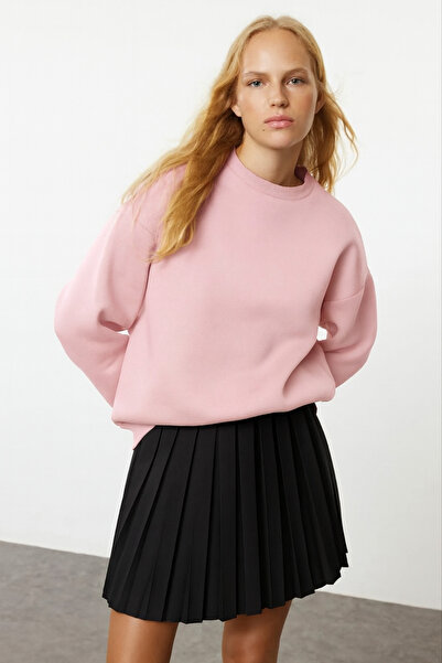 Mogi Butik قميص نسائي ذو 3 خيوط من الصوف بياقة دائرية Ov قصة فضفاضة 3141