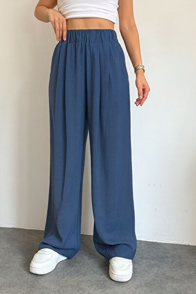 adba style Elastic Waist Parachute Fabric Loose Cut Palazzo Women's Trousers 4017