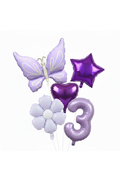 ÇITIPITISTORE lila kelebek papatya lila rakamlı yaş balon set