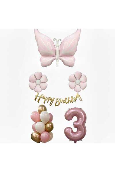 ÇITIPITISTORE YENİ MODEL PEMBE KELEBEK PAPATYA DOĞUM GÜNÜ YAŞ BALON SET