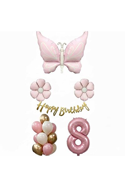 ÇITIPITISTORE YENİ MODEL PEMBE KELEBEK PAPATYA DOĞUM GÜNÜ YAŞ BALON SET