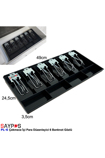 SAYPOS 6 Geniş Kağıt Para Gözlü 10 Bölmeli Çekmece İçi Para Düzenleyici Para Çekmecesi İçi 49x24,5x3,5cm
