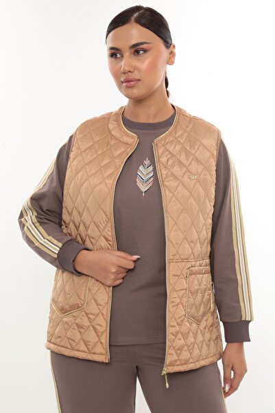 Store Kadın Büyük Beden Kapitone 3’lü Takım Yelek Sweatshirt Eşofman Altı