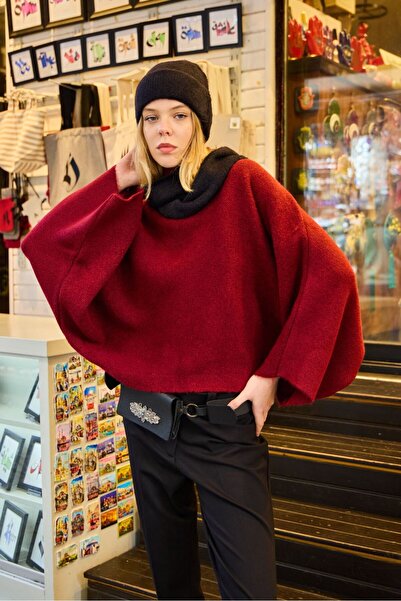 sumoda Yumoş Rope Cape Mock Neck Batwing Sleeve Women Sweater