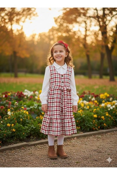hisarpretty Gingham Check Pattern Girl's Gilet/Dress