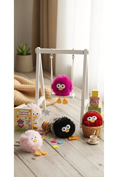 Şirin 1 adet Ponpon peluş Kuş Figürlü Anahtarlık (Renk rastgele)