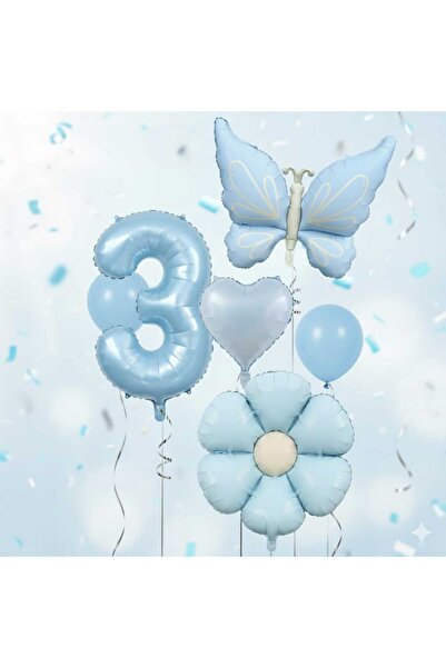 ÇITIPITISTORE lüks mavi kelebek papatya balonlu doğum günü yaş parti seti
