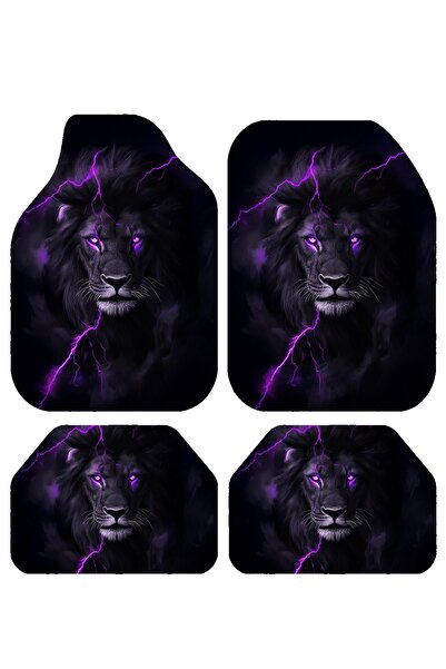 PATENTH Aslan Lion Desenli Dekoratif 4'lü Oto Paspas Takımı Tüm Araçlara Uygu...