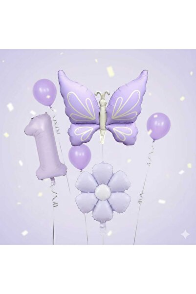 ÇITIPITISTORE lila rakamlı kelebek papatya balon set