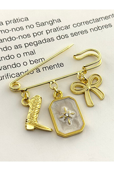 roshel Altın Renk Broş İskoç İğnesi Yaka İğnesi Charmlı İğne Çengelli İğne Çi...