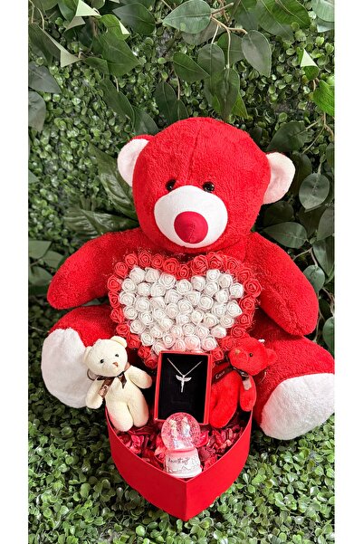 PİNK SHAKE Yılbaşı Özel Peluş Ayıcık & Kar Küresi & Gül Kalpli Hediye Seti