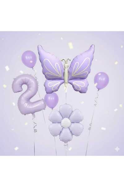 ÇITIPITISTORE lila rakamlı kelebek papatya balon set