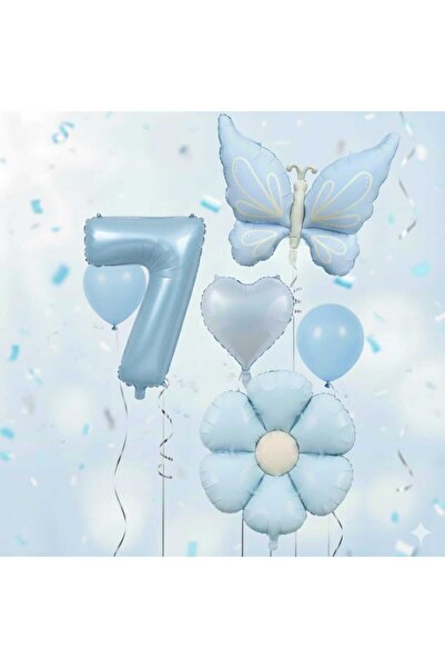 ÇITIPITISTORE lüks mavi kelebek papatya balonlu doğum günü yaş parti seti