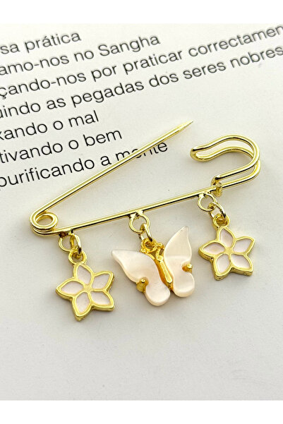 roshel Altın Renk Broş İskoç İğnesi Yaka İğnesi Charmlı İğne Çengelli İğne Lotus-Kelebek