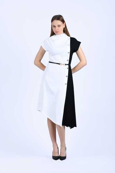 la luce Ecru Garnili Yanı Piliseli Elbise - QE345