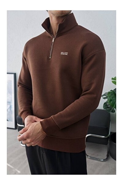 perasttesktil Men's Mock Neck Zipper Oversized Sweatshirt