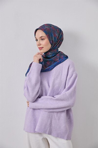 Silk Home Μαλακό κασκόλ από βαμβακερό πολυεστέρα Καφέ μοτίβο φύλλων 90*90