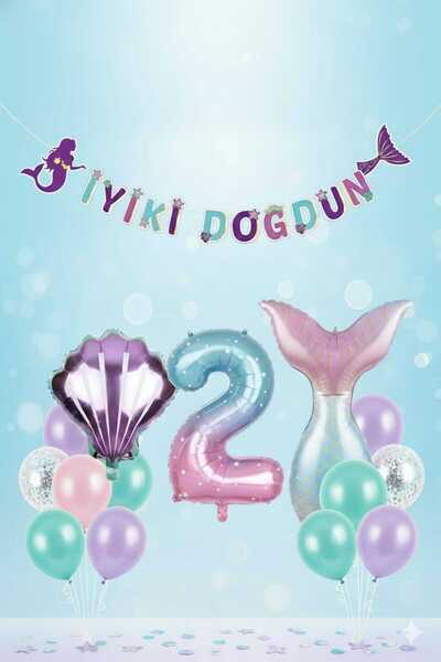 ÇITIPITISTORE DENİZ KIZI TEMALI DOĞUM GÜNÜ YAŞ BALON SET