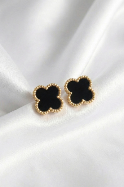 özgül takı ve tasarım Paslanmaz Çelik Altın Renk Yonca Desen Kadın Küpe