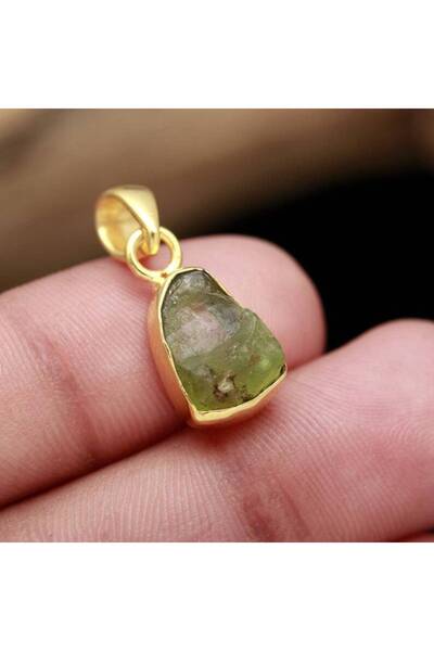 alpsilverart Kadınlar İçin Minimal Tasarım Ham Peridot Taşlı 925 Ayar Gümüş K...