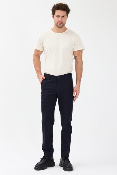 Benard Slim Fit Lacivert Ekose Desenli Chino/Kumaş Pantolon