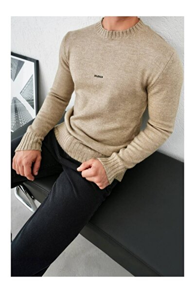 perasttesktil Men's Ribbed Crew Neck Sweater with Embroidered Front