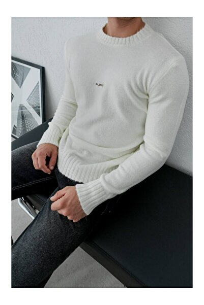 perasttesktil Men's Ribbed Crew Neck Sweater with Embroidered Front