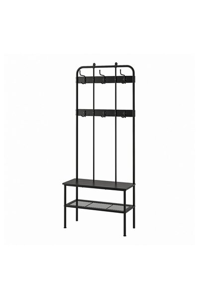 genernic Coat rack and bench with shoe storage, black, 190 x 35 x 79 cm
