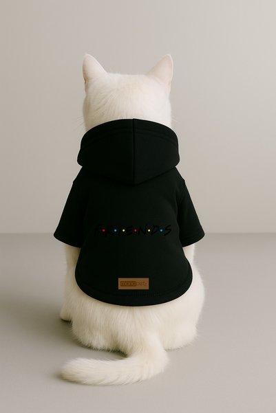 Monopetz Baskılı İçi Polarlı Köpek ve Kedi Kıyafeti & Elbisesi - Siyah Renk Kapüşonlu Hoodie B1F28