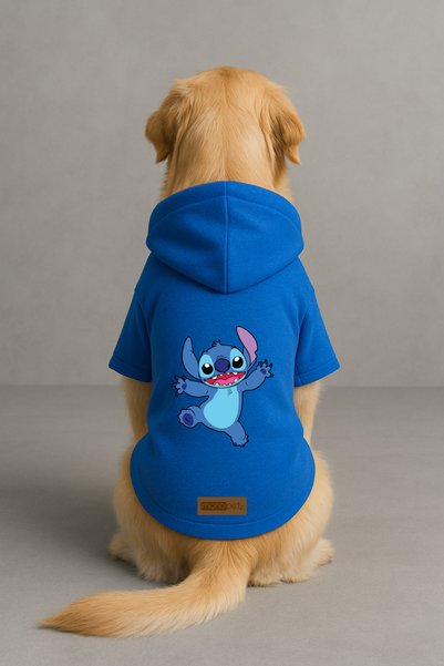 Monopetz Baskılı İçi Polarlı Köpek ve Kedi Kıyafeti & Elbisesi - Mavi Renk Kapüşonlu Hoodie BFA31