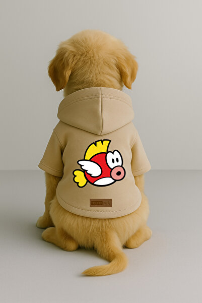 Monopetz Printed Dog and Cat Clothing & Dress with Fleece Inside - Beige Colo...