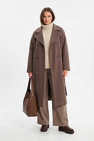 Soydan Güner Kadın Oversize Kuşaklı Uzun Kaban (Gerçek Bedenden 2 Beden Büyük...