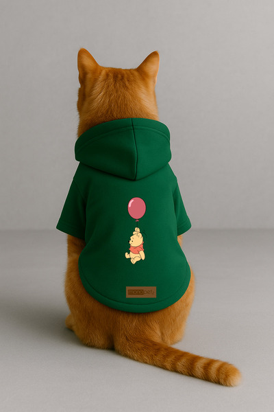 Monopetz Baskılı İçi Polarlı Köpek ve Kedi Kıyafeti & Elbisesi - Yeşil Renk Kapüşonlu Hoodie BB575