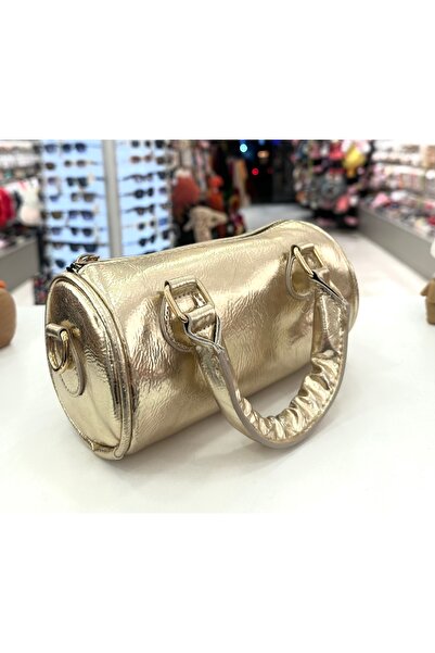 GLOW ACCESSORIES BAE Kadın Gold Deri Silindir El ve Omuz Çantası