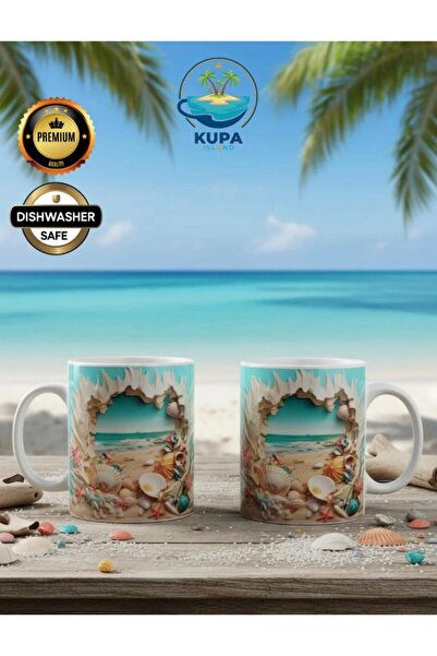 KUPA ISLAND Full Baskılı 3D Deniz Temalı Premium Porselen Kupa Bardak