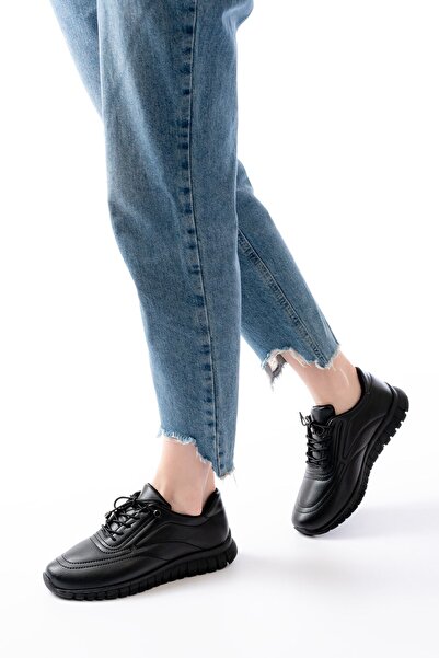 Budi K-504 Black Lace-Up Patterned Casual Sports Shoes