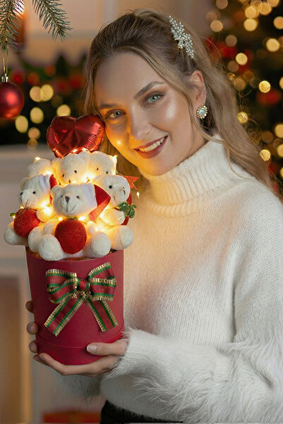 Solemia Yılbaşı Hediyesi Lüks Silindir Kutuda LED Işıklı Kalp Balonlu, Noel Ş...