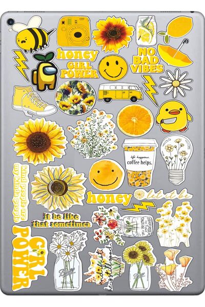 hediyenebak مجموعة ملصقات السلسلة الإيجابية الصفراء 1 |   ملصق لابتوب، دفتر ملاحظات، تابلت، هاتف، دفتر، بوليت