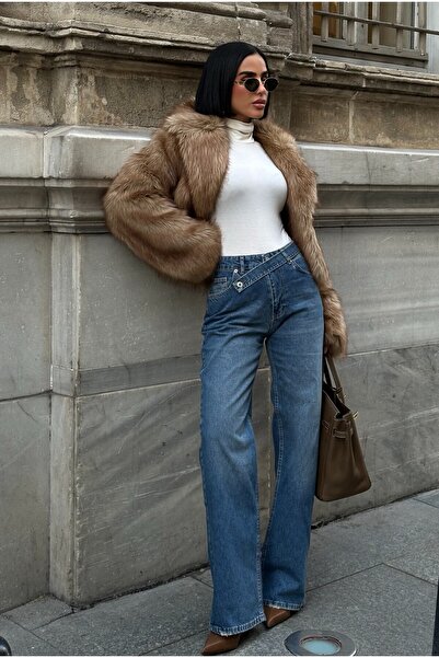 MEECY Women's High Waist Belt Detailed Palazzo Stretch Fabric Jeans