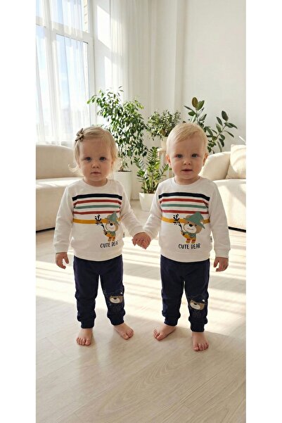 Feyza طقم ملابس علوية وسفلية من القطن الممشط للأطفال من الجنسين بنمط رجال الإطفاء